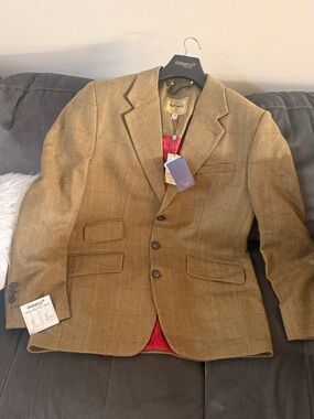 Dubarry of Ireland Men's Tan Herringbone Wool Sport Coat with Red Lining